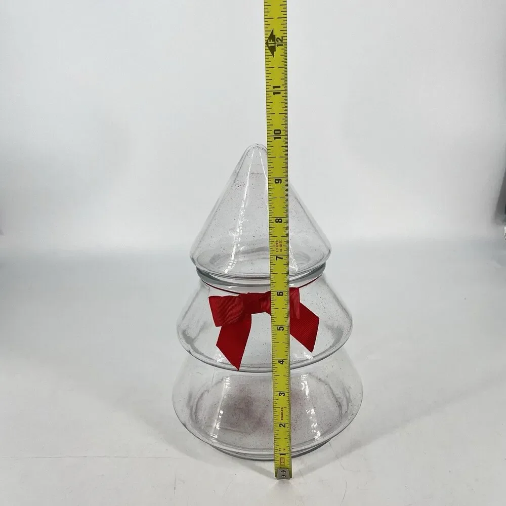 Large Glass Christmas Tree Apothecary Jar Canister w/ Lid 9 1/2” Made in USA